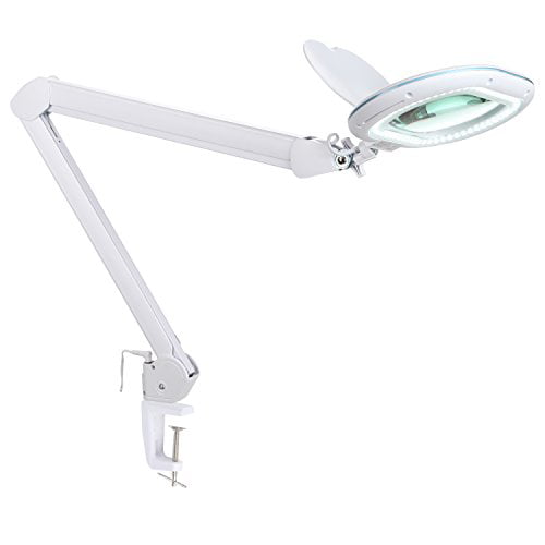 Addie 4-in-1 Stepless Dimming Super Bright 8X Facial Magnifier Light with Utility Clamp Full Spectrum Natural Daylight LED Standing and Swivel Arm Light-for Reading Task-White Magnifying Floor Lamp