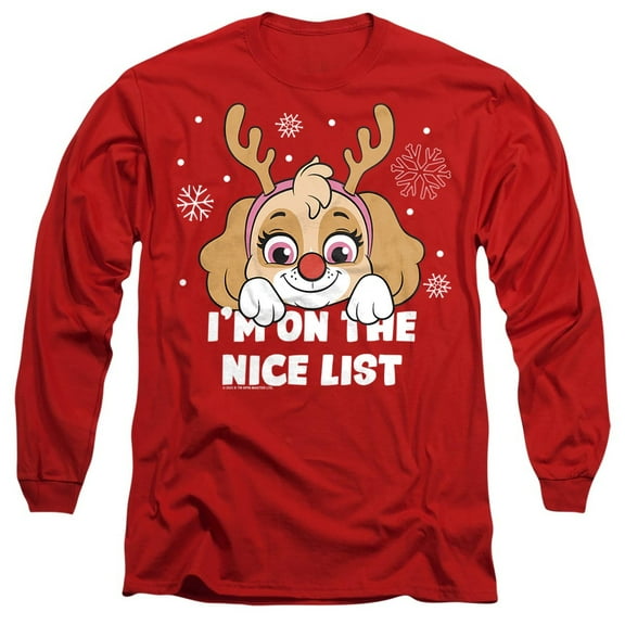 Paw Patrol Skye Nice Christmas List Unisex Adult Long-Sleeve T Shirt, Red, Small