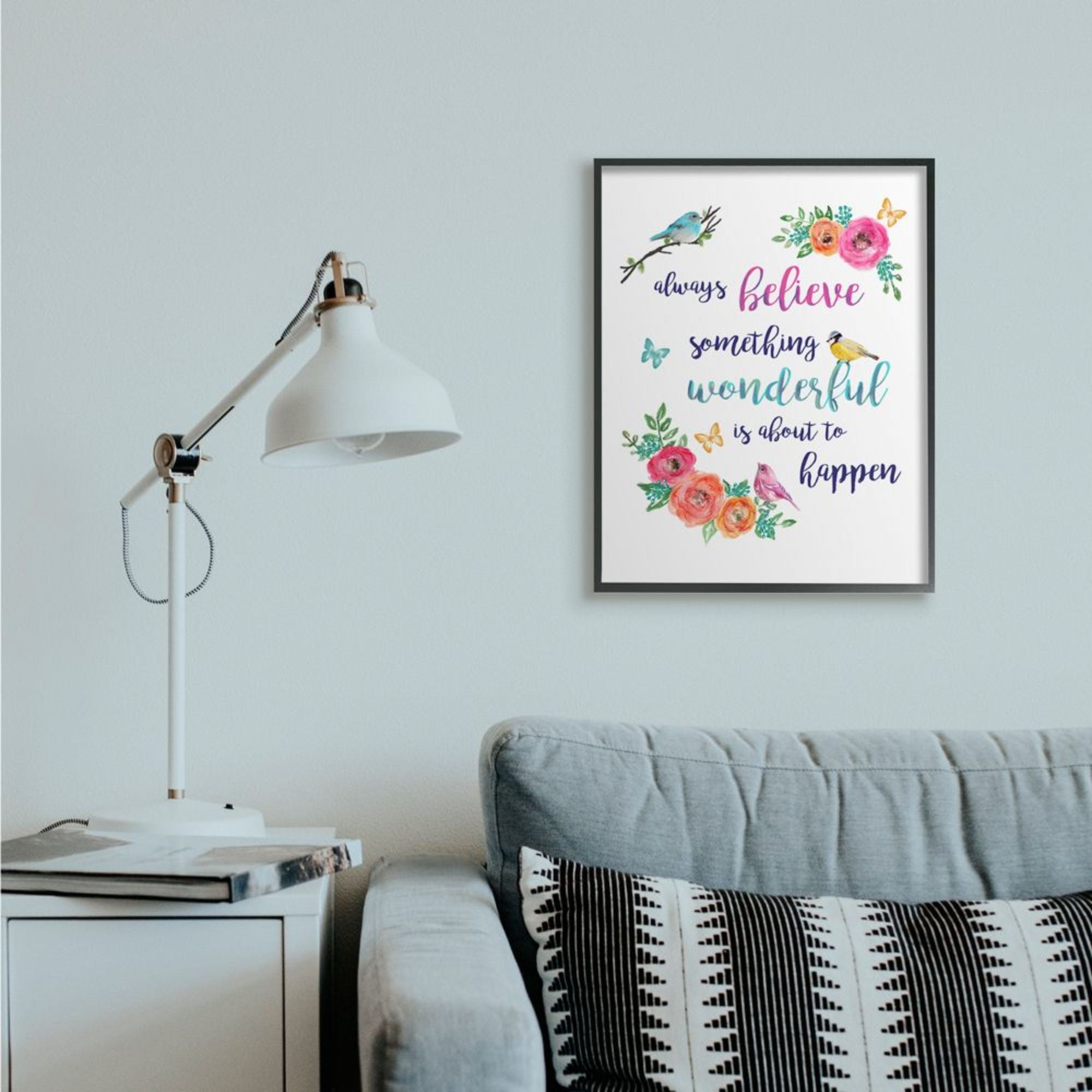 Stupell Industries Something Wonderful to Happen Phrase Cute Spring Birds Design by Lisa Lane