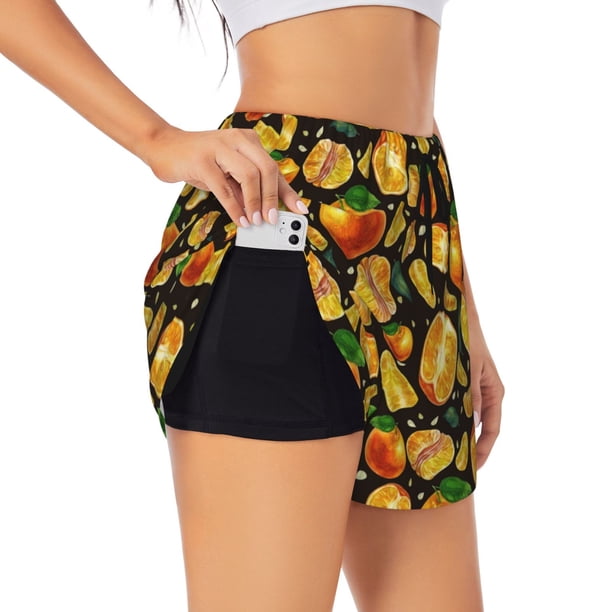 Balery Tangerine Pantalones cortos deportivos para mujer con forro y dos bolsillos, elásticos, para entrenamiento, gimnasio, yoga-Large