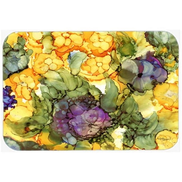 Carolines Treasures 8958LCB Abstract Flowers Purple & Yellow Glass Cutting Board- Large