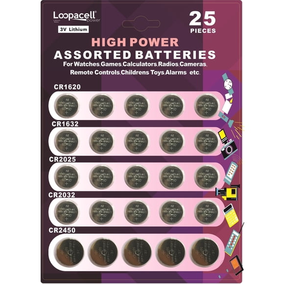 Loopacell High Power Button Cell 3V Lithium Assorted Batteries CR2032, CR2025, CR2450, CR1620, CR1632