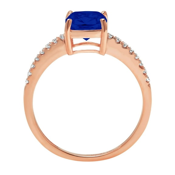 2.7 ct Cushion Cut Simulated Blue Sapphire Solitaire with Accents Engagement Ring for Women in 18K Rose Gold