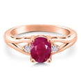 thumbnail image 3 of Gem Stone King 18K Rose Gold Plated Silver Red Ruby and White Moissanite 3 Stone Engagement Ring for Women | 1.68 Cttw | Oval 8X6MM | Round 2MM | Gemstone July Birthstone | Size 7, 3 of 6