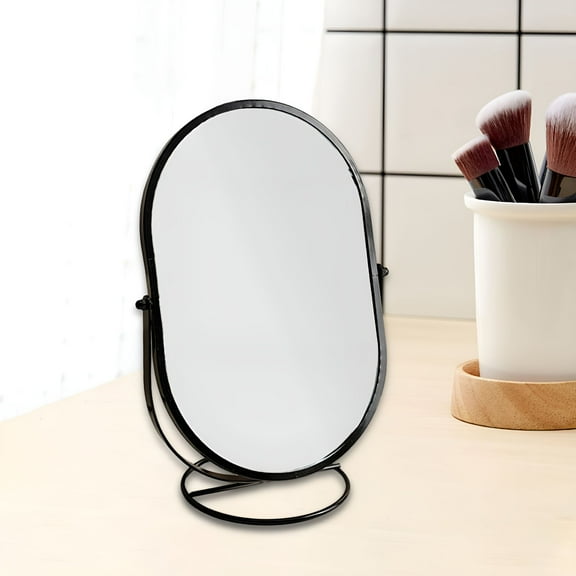 LAMIRO Desktop Stand Mirror Freestanding Multipurpose Vanity Round Mirror Makeup Mirror Luxury for Bathroom Dresser Desktop Tabletop Black