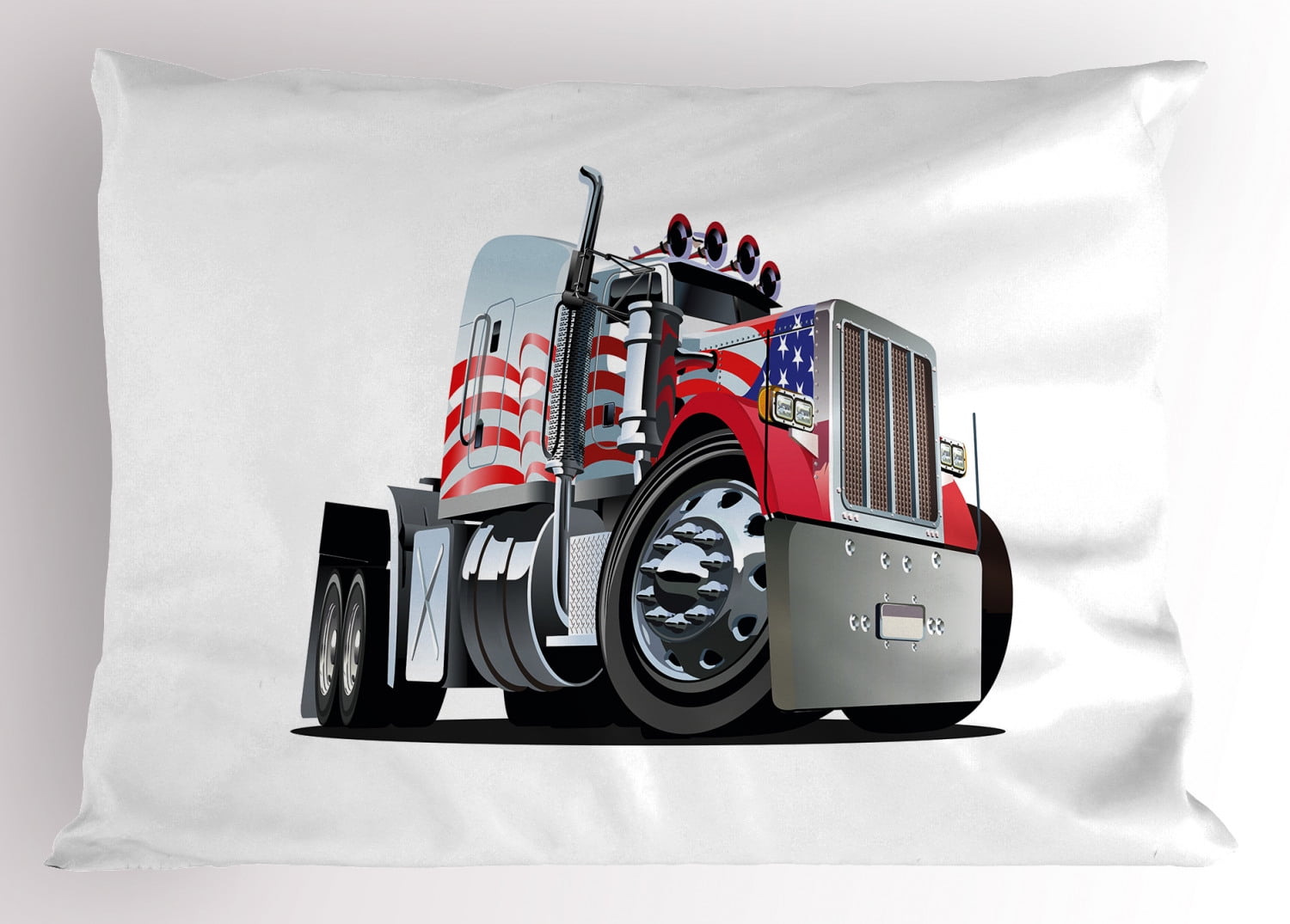 Truck Pillow Sham American Flag Themed Semi 18 Wheeler Patriotic