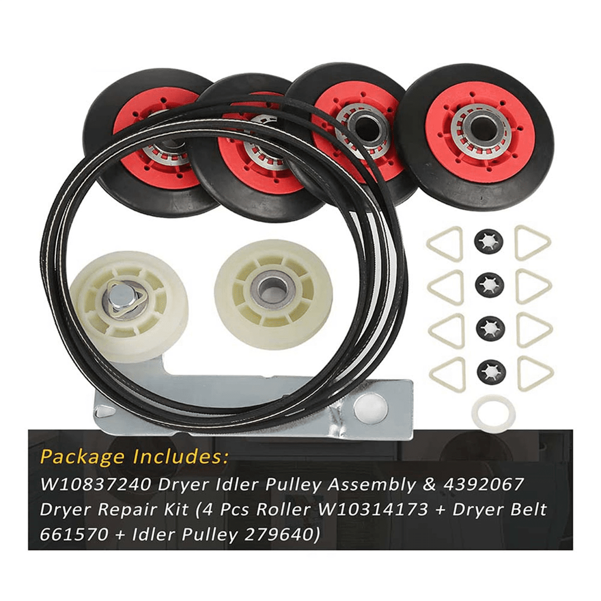 2X 4392067 Dryer Repair Kit &W10837240 Dryer Idler,279640 Idler Pulley Compatible ,Replaces 4392067VP 80047