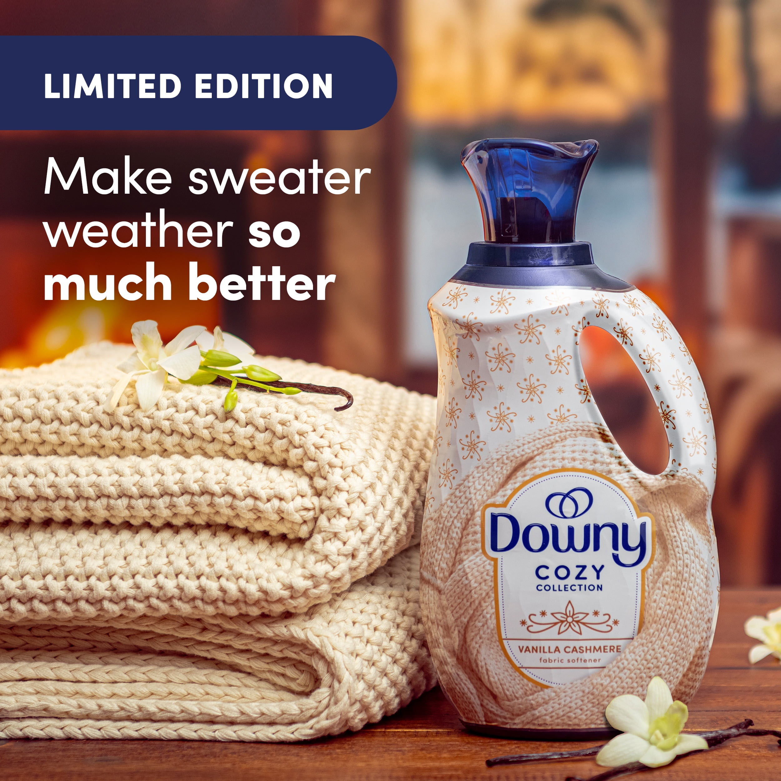 Downy Cozy Collection Liquid Fabric Softener, Vanilla Cashmere Scent, 38 fl oz, 57 Loads