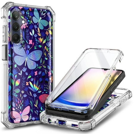 Nagebee For Samsung Galaxy A25 5G Phone Case with Built-In Screen Protector, Full-Body Protective Shockproof Rugged Bumper Impact Resist Durable Phone Cover (Butterfly)
