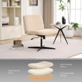 thumbnail image 6 of EYYTHUNG Beige Home Office Chair Wheel-Free Design, 360-Degree Swivel Armless Task Chair with Aluminum Base, Adjustable Height Vanity Seat & Oversized Crisscross Base, 6 of 7