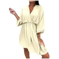 thumbnail image 4 of cfhntfmh Robes Décontractées pour Femmes Col en V Profond Taille Froncée Manches Longues Robe Cocktail Douce Ligne A Mini Robe, 4 of 7