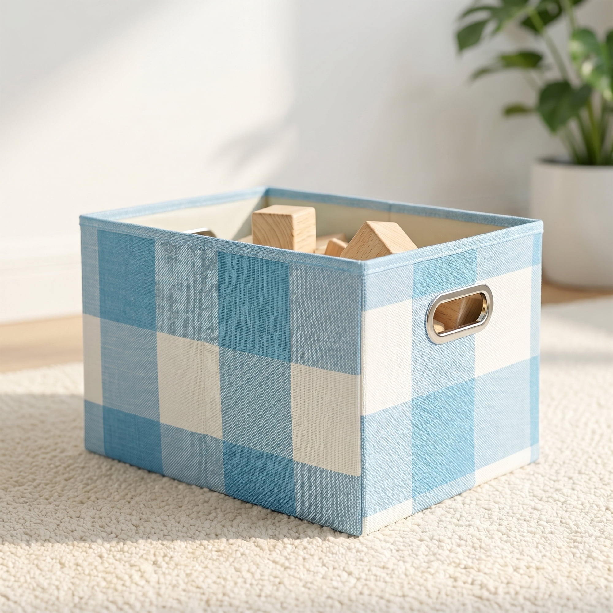 Unique Bargains Storage Bin with Handles for Shelves Closet Blue 11.8" x 16.9" x 10.6"