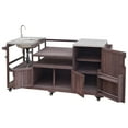 thumbnail image 6 of Euroco 75.4" Outdoor Kitchen Island with Sink, Solid Wood Outdoor Grill Cart for Big Green Egg Grills, Rolling Outdoor Bar Cart with Stainless Steel Top, for Pizza Prep & BBQ, 6 of 24
