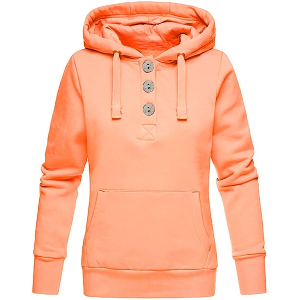 Puntoco Mujeres Señoras Sólido Con Capucha Botón Manga Larga Sudadera Pullover tops Camisa Puntoco Puntoco-5141
