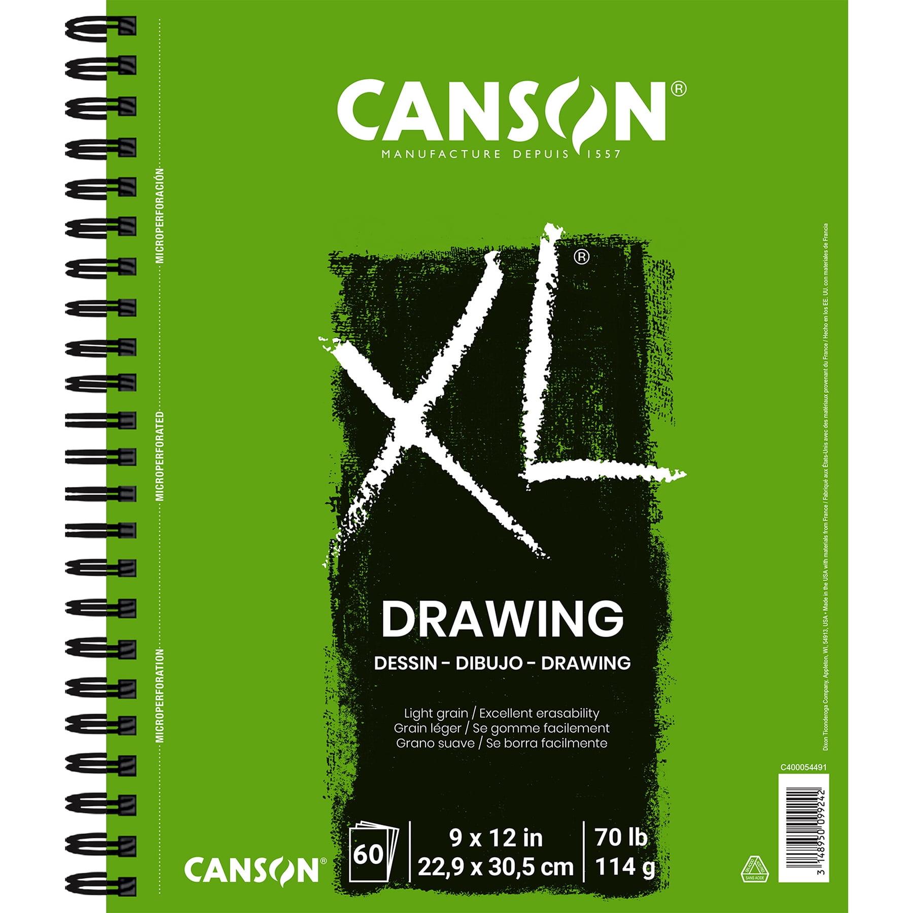 Canson XL Series Drawing Pad, Side Wire Binding, 60 Sheet, 9x12 inch, Pack of 3
