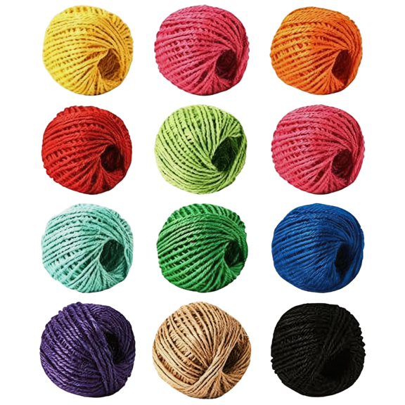 12-Rolls 2mm Colorful Natural Jute String Set, 984ft Total, Versatile Twine String for Crafts, Gift Wrapping, and DIY Projects
