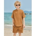 thumbnail image 4 of Arshiner Boy's 2 Pieces Linen Sets Short Sleeve Henley Shirt and Shorts Summer Beach Matching Outfits, 4 of 7