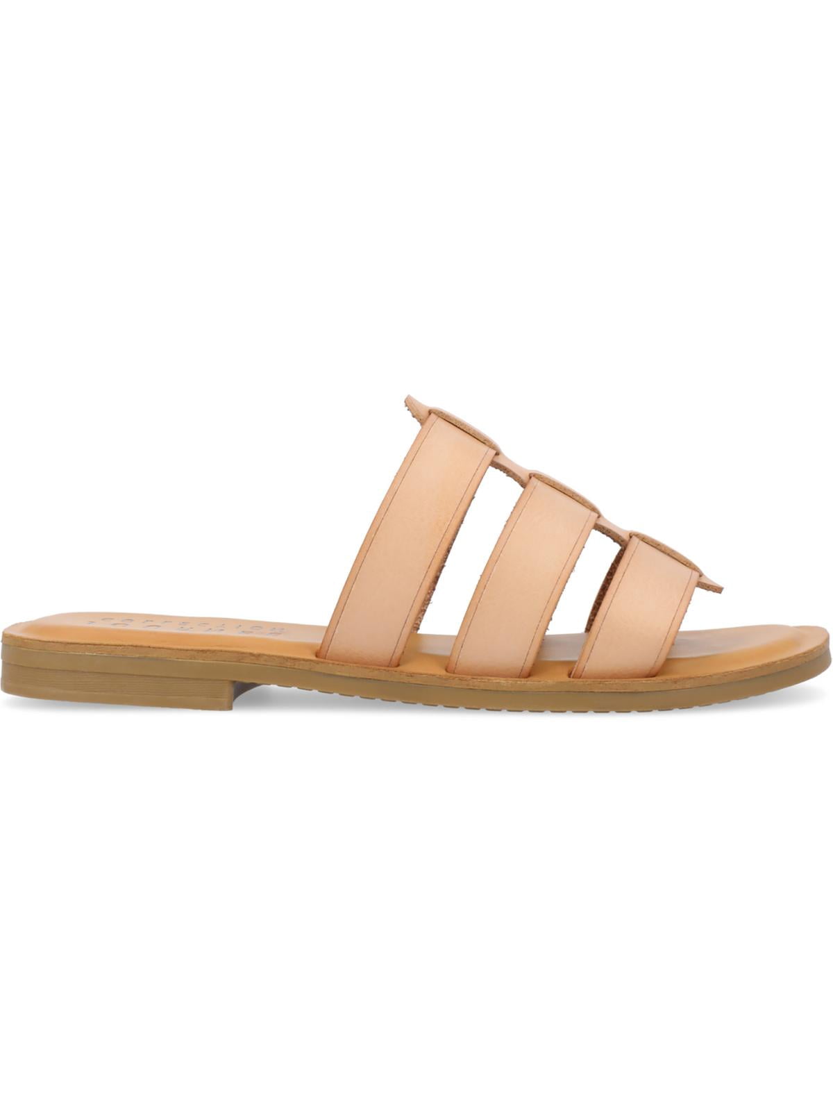 Journee Collection Womens Serrie Faux Leather Peep-Toe Slide Sandals