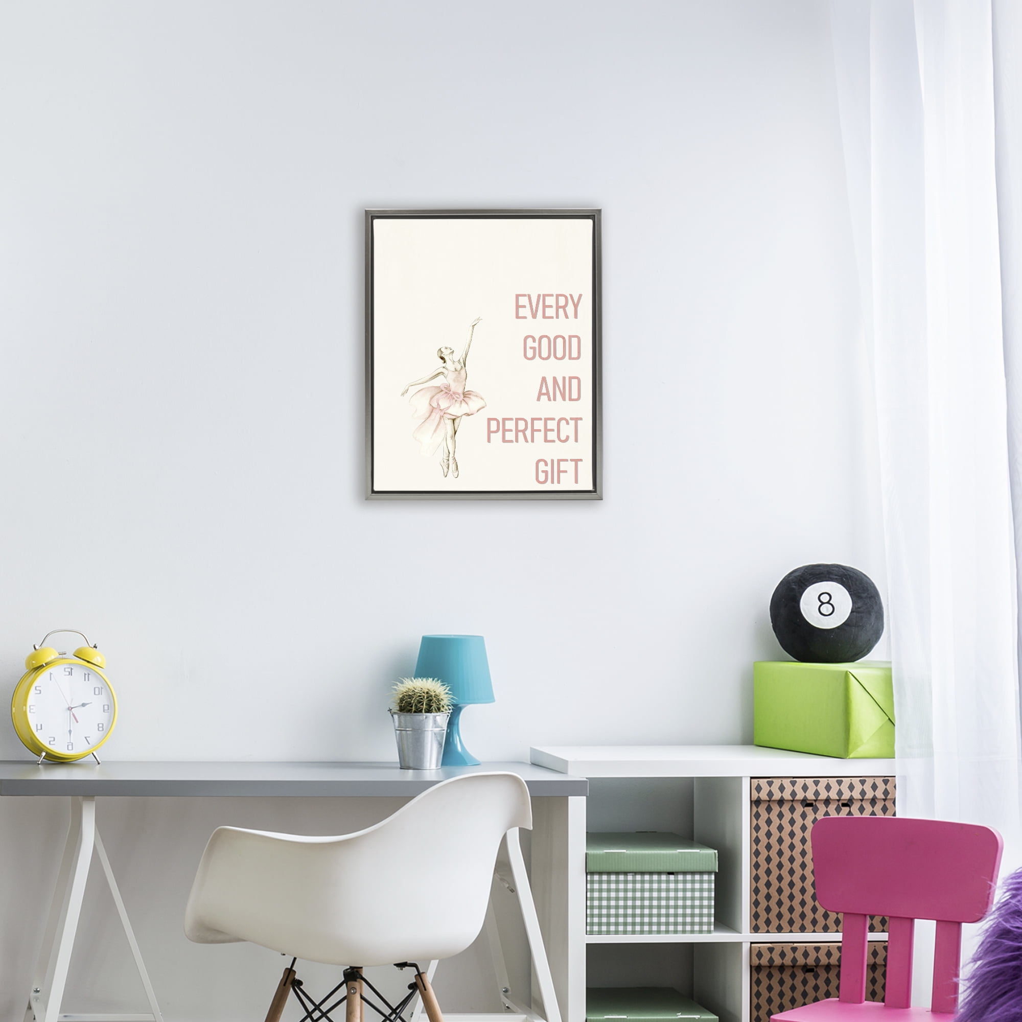 Good & Perfect Gift Ballerina Gray Framed Floater Canvas Wall Art, design by Kim Allen