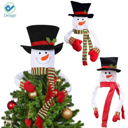 Deago Snowman Top Hat Scarf Christmas Tree Topper Holiday Winter Wonderland Decoration Party Home Xmas Decor