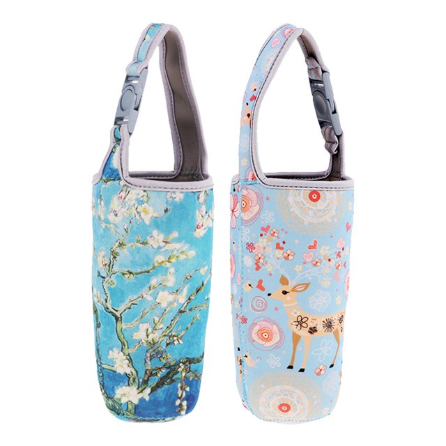 2 uds. Portavasos de neopreno aislado, soporte para tazas de café, bolsa protectora para botella de agua, funda para bebidas, funda para acampar al aire libre, viajes en bicicleta flor y venado Baoblaze none