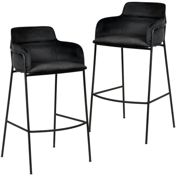 LeisureMod Axis Modern Bar Stool – Upholstered Bar Height Chairs with Footrest and Black Stainless Steel Base for Kitchen Island, Pub, or Home Bar Set of 2