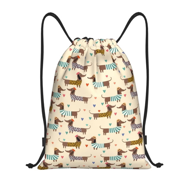 Fotbe Dachshund Dog Pattern Drawstring Backpack, Gym Bag, Lightweight Backpack, Water-Resistant Bag Travel Sports Backpack, Fitness Bag, Yoga Bag-Small