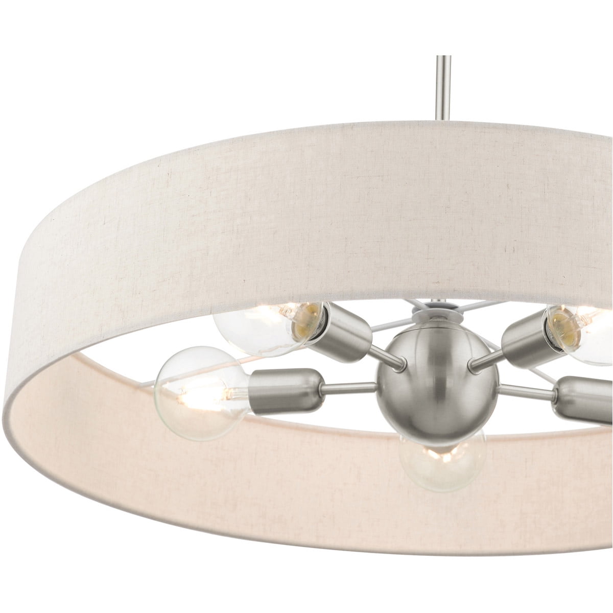 5 Light Brushed Nickel Chandelier with Hand Crafted Oatmeal Fabric Hardback Shade