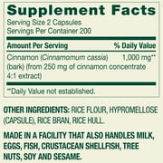 Spring Valley Cinnamon Dietary Supplement Vegetarian Capsules for Metabolism Support, 1000 mg, 400 Count
