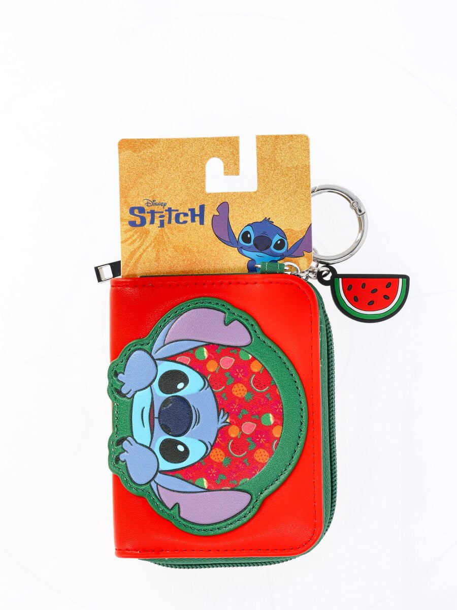 Disney Lilo & Stitch Women's Tropical Wallet with Watermelon Charm Keychain, Orange