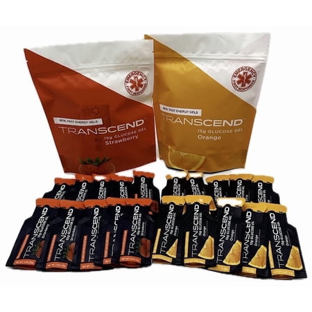 Transcend Glucose Gel Orange and Strawberry Raises Blood Sugar Fast Gluten-Free 20 Count 15g