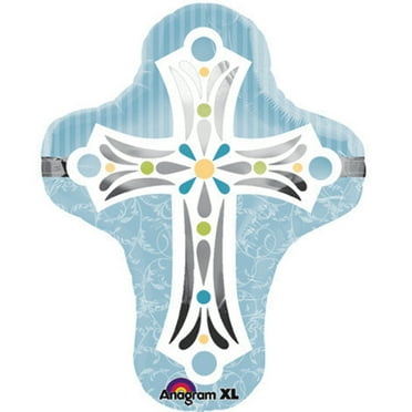 XL 28" Blue Cross Super Shape Mylar Foil Balloon Baptism Communion Decoration