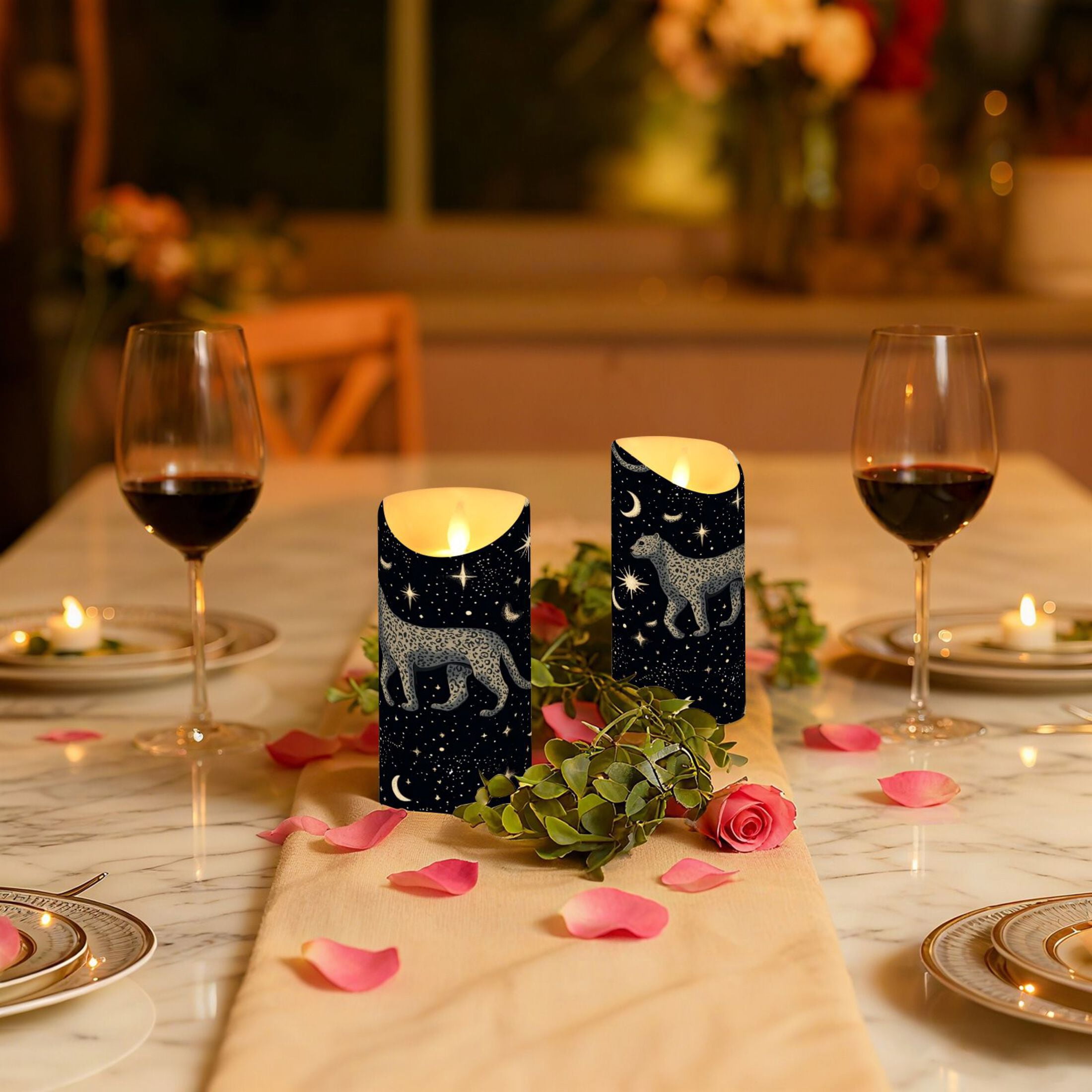 Iauyy Flameless Candles Battery Operated LED Pillar Candles with Remote and Timer, Leopard Set of 2 （M)