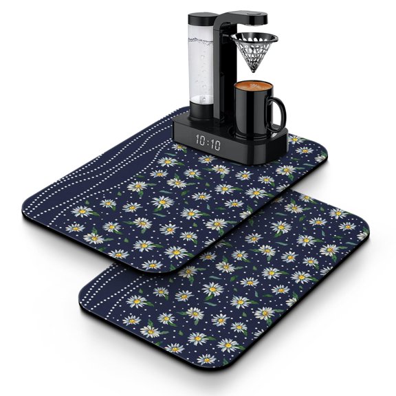 2 Pack Washable Rubber Daisy Cute Floral Dish Drying Mats for Kitchen Counter Home Large Coffee Bar Pad Accessories and Decor for Utensils Stemware (2pcs 19.5''x12'')