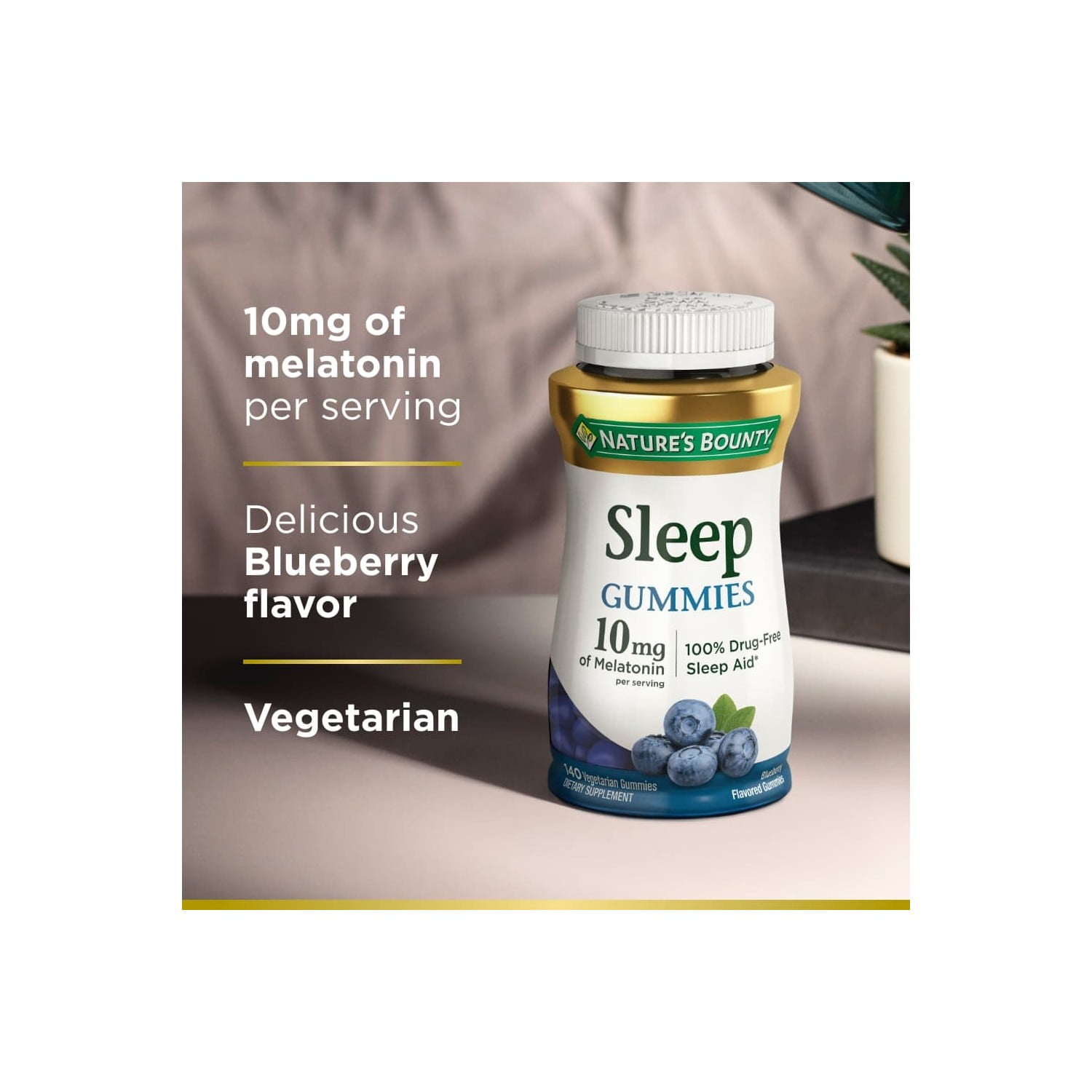 Nature’s Bounty Melatonin Sleep Aid, 10 mg Gummies, Blueberry, 140 Count