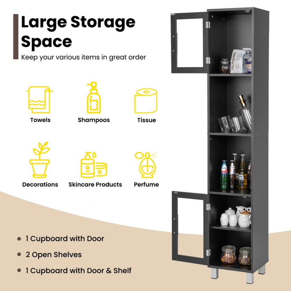 Finihen Bathroom Storage Cabinet, Bathroom Floor Cabinet, 71 Inch Tall Tower Bathroom Storage Cabinet and Organizer Display Shelves, for Bedroom, Black Finihen Bathroom Storage Cabinet, Bathroom Floor Cabinet, 71 Inch Tall Tower Bathroom Storage Cabinet and Organizer Display Shelves, for Bedroom, Black