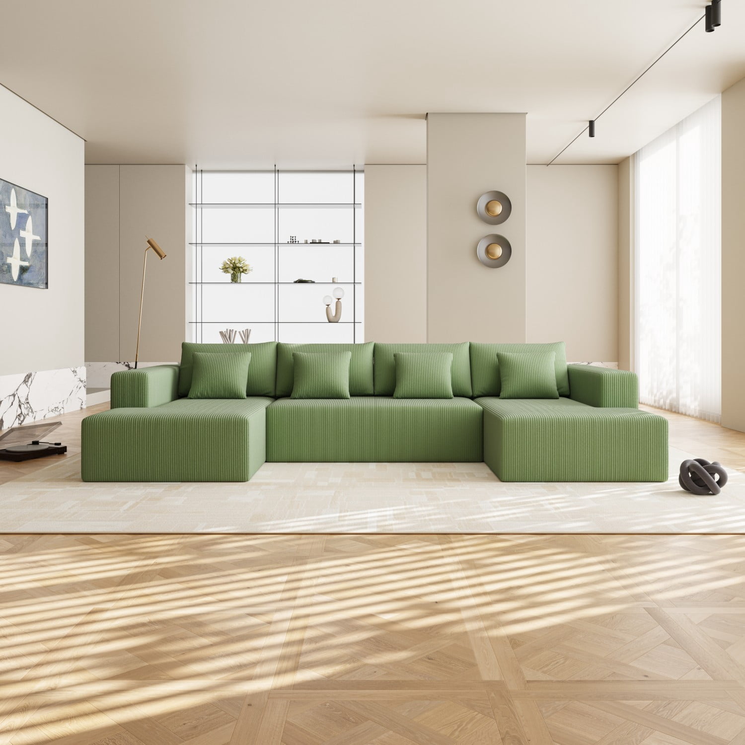 Gewnee Luxury Oversized Deep Seat Corduroy U-Shaped Modular Sofa with Chaise - for Living Room, Office