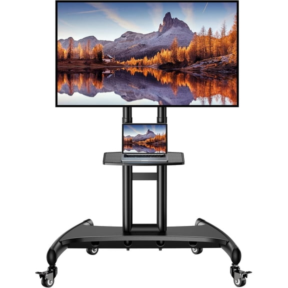 MY Mobile TV Cart for 32-82 Inch Flat/Curved LED/LCD/OLED TVs Rolling TV Stand with Height Adjustable Shelf Max VESA 600x400mm up to 100lbs- Outdoor TV Stand Trolley with Wheels PGTVMC05-1