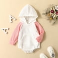 thumbnail image 4 of Zanarzt Cotton Romper Baby Girl Baby Boy Girl Spring Clothes Oversized Hooded Pullover Sweatshirt Romper Color Block Bodysuit Pink,0-6 Months, 4 of 9