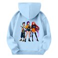 thumbnail image 4 of Moonsky Sudadera con capucha y cordón HUNTRX, estampado de grupo de chicas coreanas, jersey corto, suave y cómodo, top de manga larga para primavera y otoño. Azul claro 140, 4 of 5