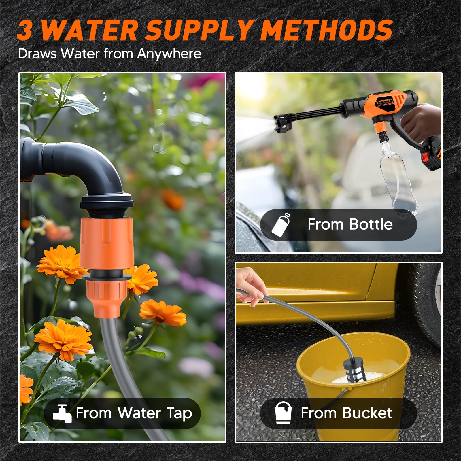UNTIMATY Cordless Pressure Washer,1000PSI Cordless Power Washer with 6-in-1 Adjustable Nozzle,4.0Ah Battery Pressure Power Cleaner with 23ft Hose for Watering,Cleaning,Car Washing,Floor Washing
