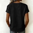 thumbnail image 4 of ClodeEU Women's Linen Blend V Neck Short Sleeve Top with Lace Trim ,Solid Color Casual Blouse Black,Womens Plus XL, 4 of 7
