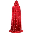 thumbnail image 5 of Hkoxplj Cloak Cape for Women Men Star Moon Print Hooded Witch Cloak Wizard Robe with Tie Neck Soft Lightweight Loose Fit Party Dress Up Cloak for Halloween Role Play Stage Full Size, 5 of 5