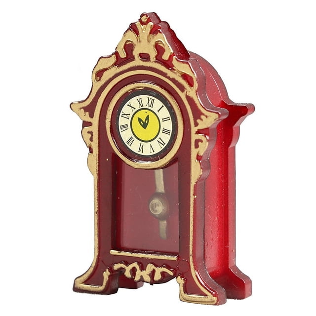 Reloj vintage con diseño de abuelo rojo, diseño de casa de muñecas, en miniatura