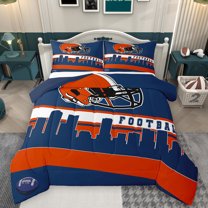 Homewish Football Sport Game Queen Comforter Set,Rugby City Bedding Sets,Orange Deepblue Bedding Comforter Set For Kids,Luxury Bedroom Decor Reversible,3 Pieces