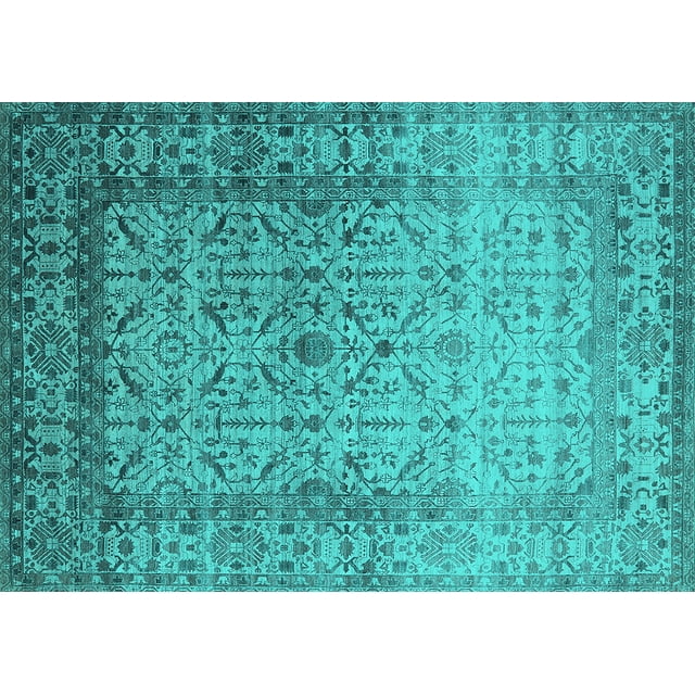Ahgly Company Machine Washable Indoor Rectangle Oriental Turquoise Blue ...