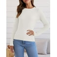 thumbnail image 3 of Women's Long Sleeve Crewneck Tops 2024 Spring Fall Clothes Ribbed Knit Sweater Slim Fitted Casual Basic Tee Shirts, 3 of 4