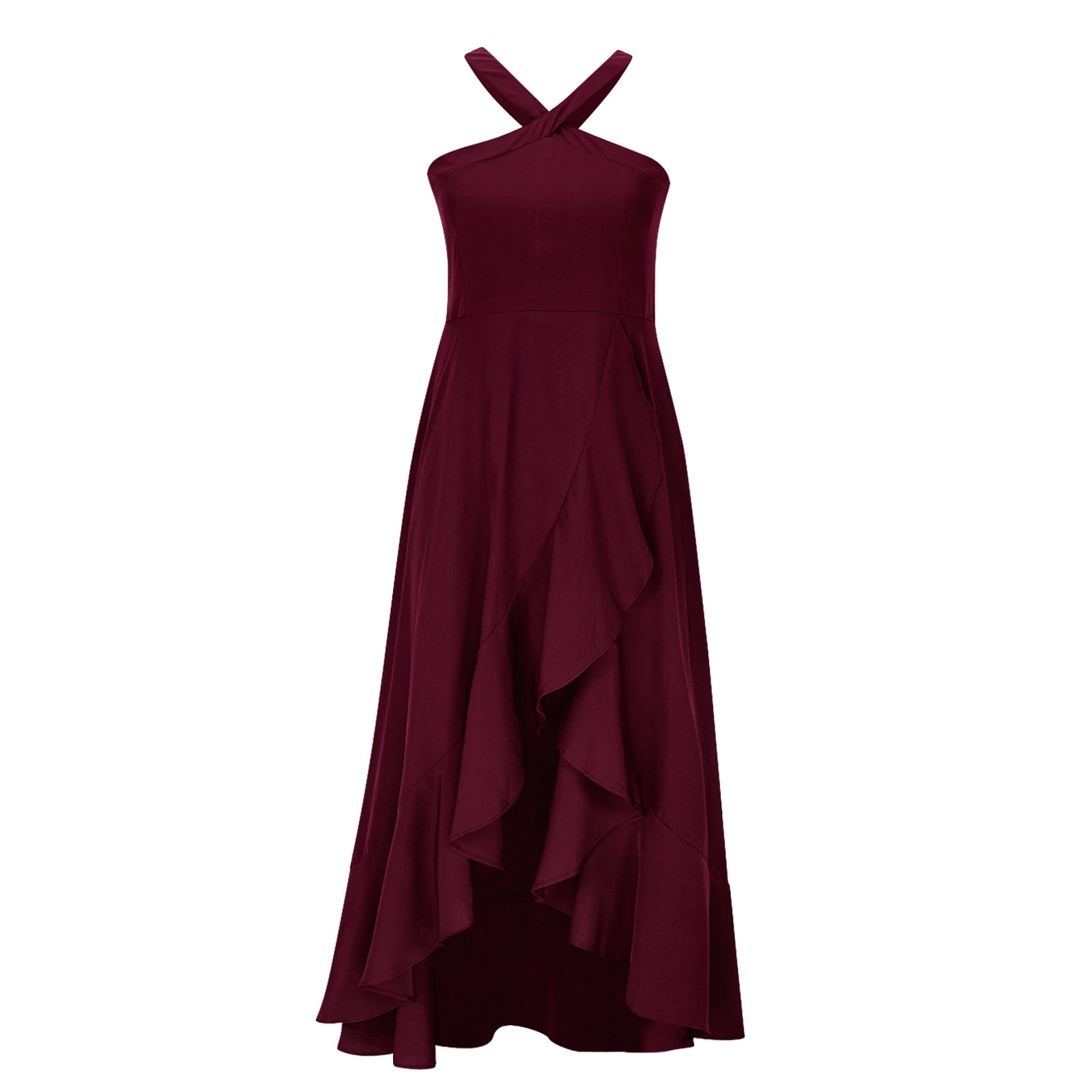 Oplxuo Halter Cocktail Women Dresses Prom Formal Wedding Bridesmaid Dress Ruffled Maxi Hi-Lo Evening Party 2025 Dress