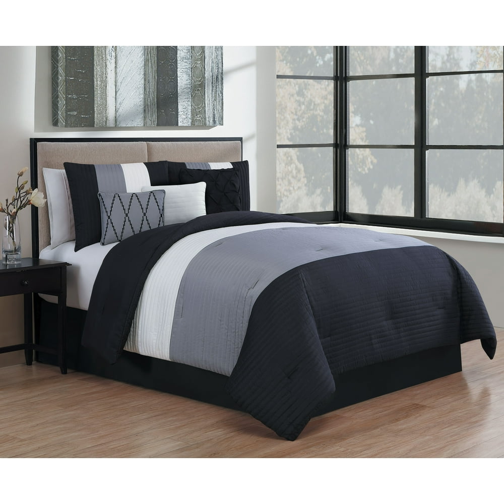 Manchester 7pc Comforter Set King Black/Grey/White