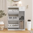 thumbnail image 2 of Shoe Cabinet, Freestanding Tipping Bucket Shoe Rack Organizer with 3 Flip Drawers, Entryway Narrow Shoe Storage with Adjustable Storage Shelf, Modern Slim Hidden Shoe Cabinet, White, 2 of 6